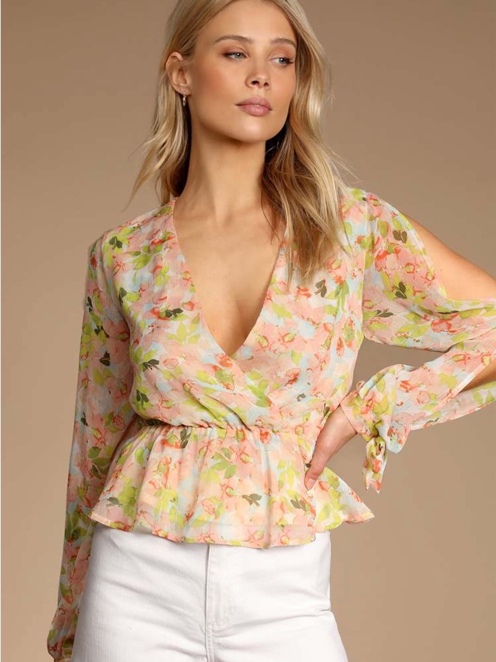 Lulu's Floral Wrap Blouse - Pink and Green